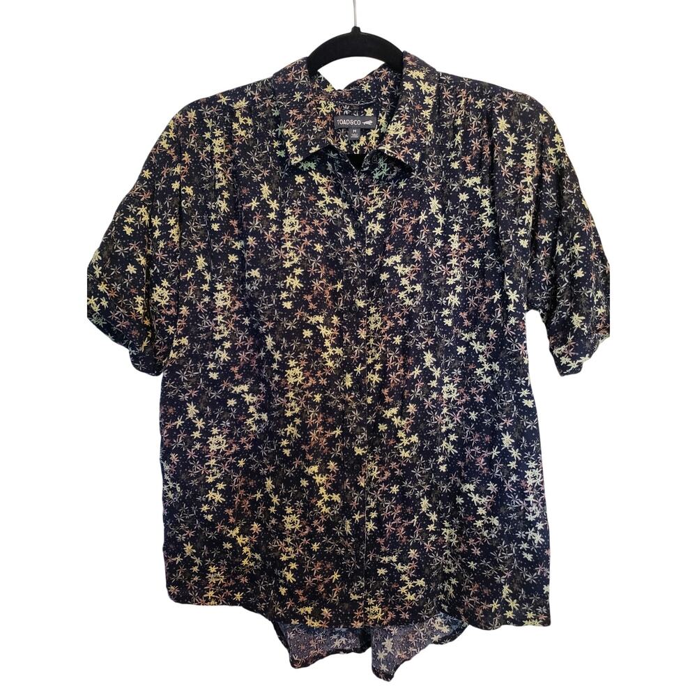Toad&Co Black Floral Short-Sleeve Button-Up Blouse